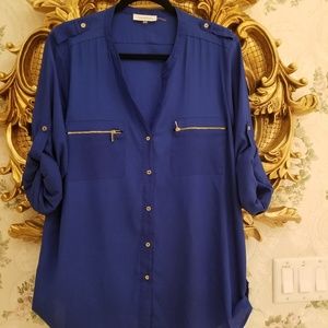 Calvin Klein Zip-Pocket Roll Tab Blouse